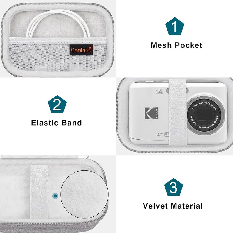 Canboc Carrying Case Compatible with KODAK PIXPRO FZ55/ FZ45/ FZ43/ FZ53 16MP Digital Camera, Video Vlogging Camera Bag, Mesh Pocket fit Cable, Grey (Case Only) - Image 5